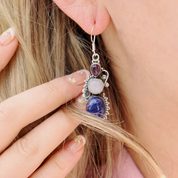 lapis lazuli moonstone amethyst sterling silver gemstone earrings