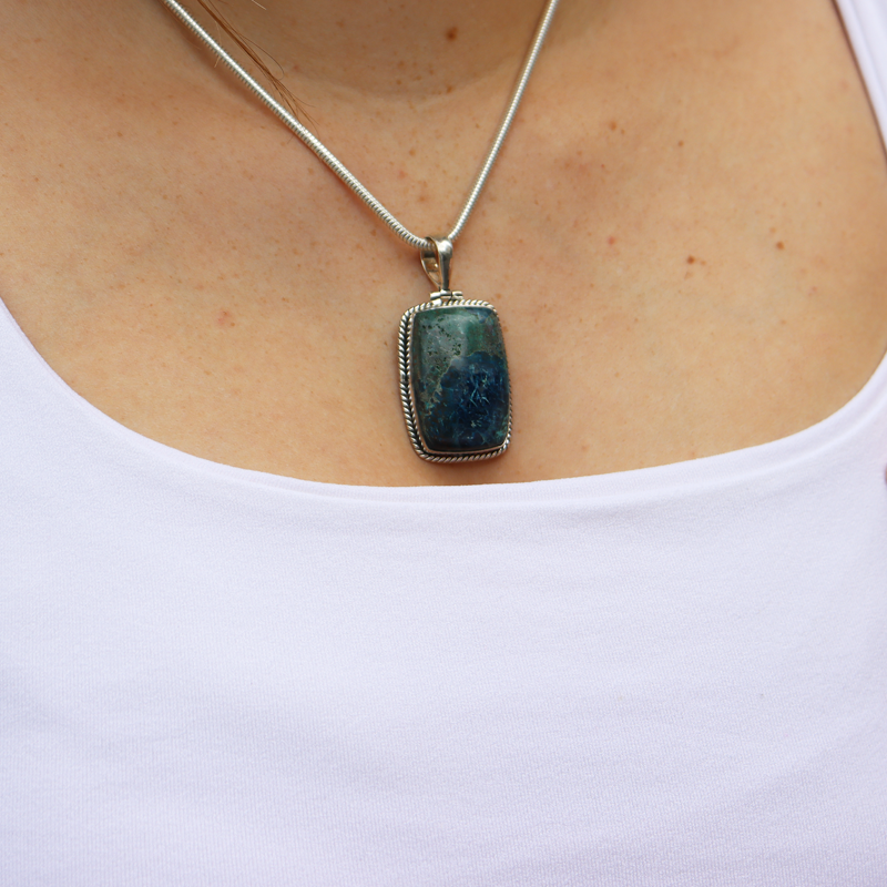 shattuckite sterling silver gemstone pendant