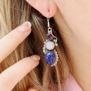 lapis lazuli moonstone amethyst sterling silver gemstone earrings