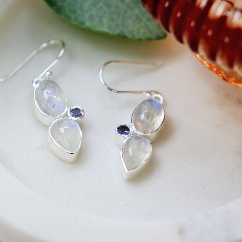 moonstone kyanite silver gemstone earrings