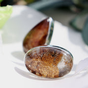 large oval garden quartz silver gemstone ring