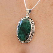 oval emerald quartz sterling silver gemstone pendant