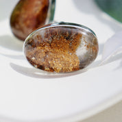 large oval garden quartz silver gemstone ring