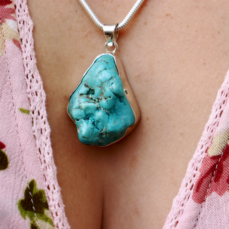 big turquoise sterling silver gemstone pendant