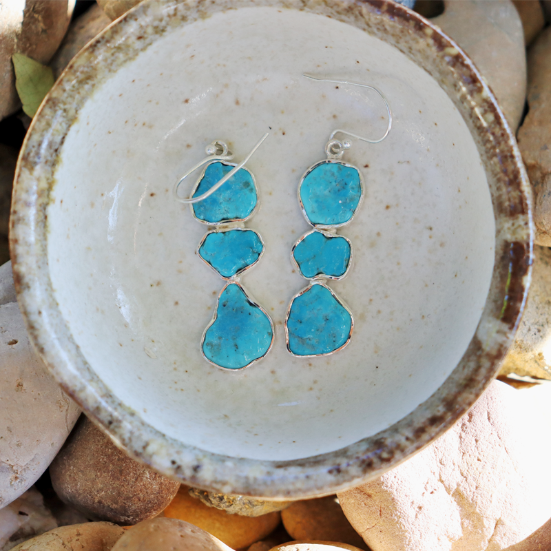raw turquoise sterling silver gemstone earrings
