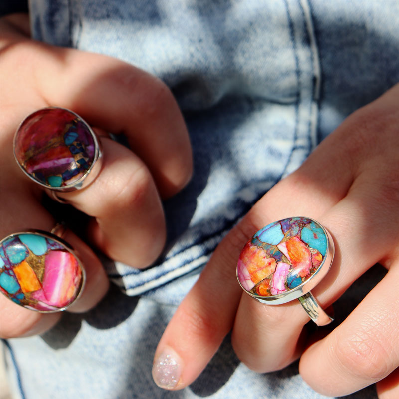 Pink Dahlia Copper Turquoise Ring