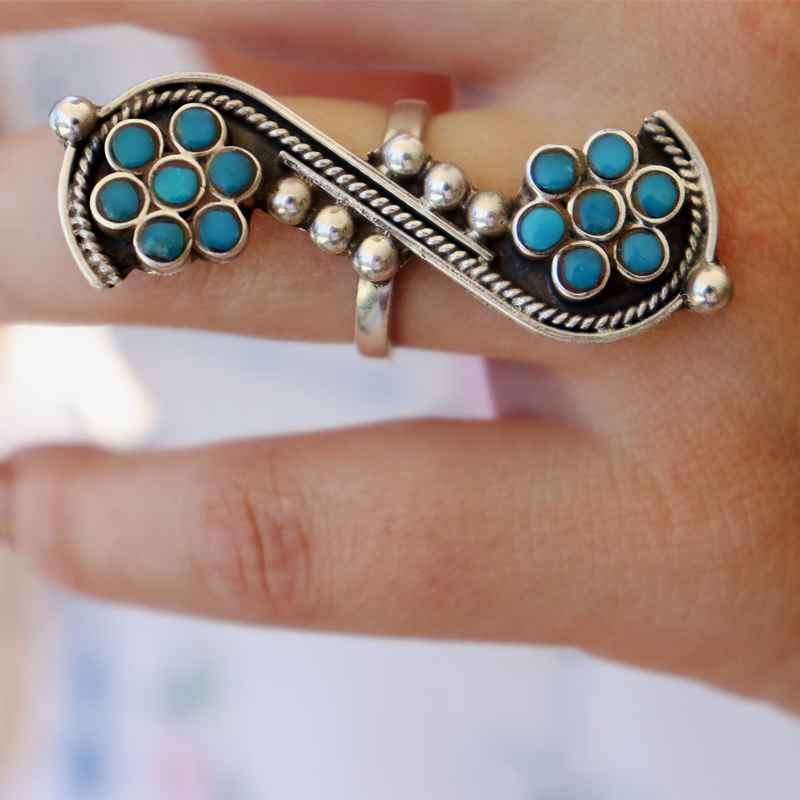 sterling silver turquoise boho style gemstone ring