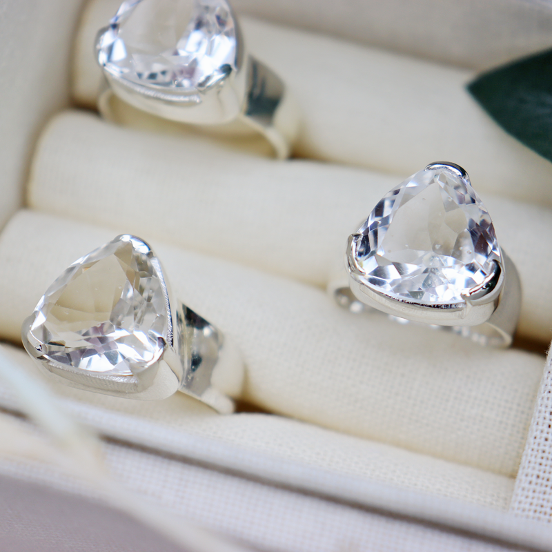 clear quartz teardrop silver gemstone ring