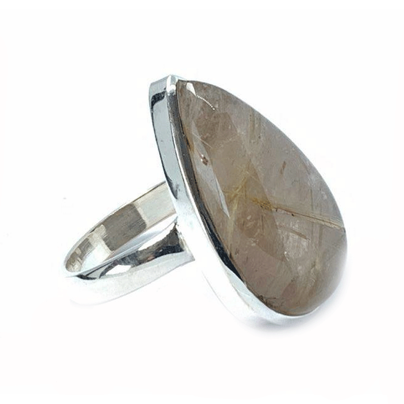 rutilated quartz silver gemstone ring