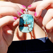 large turquoise silver gemstone pendant