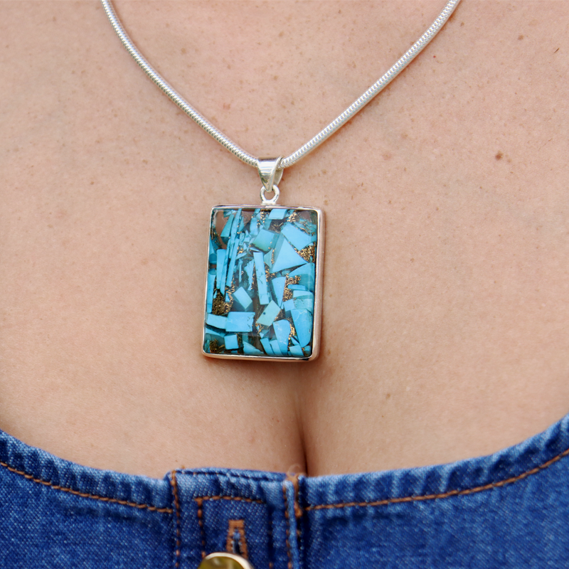 copper turquoise gemstone sterling silver gemstone pendant
