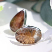 large oval garden quartz silver gemstone ring