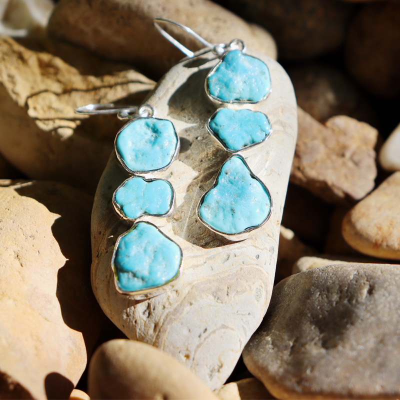 raw turquoise sterling silver gemstone earrings