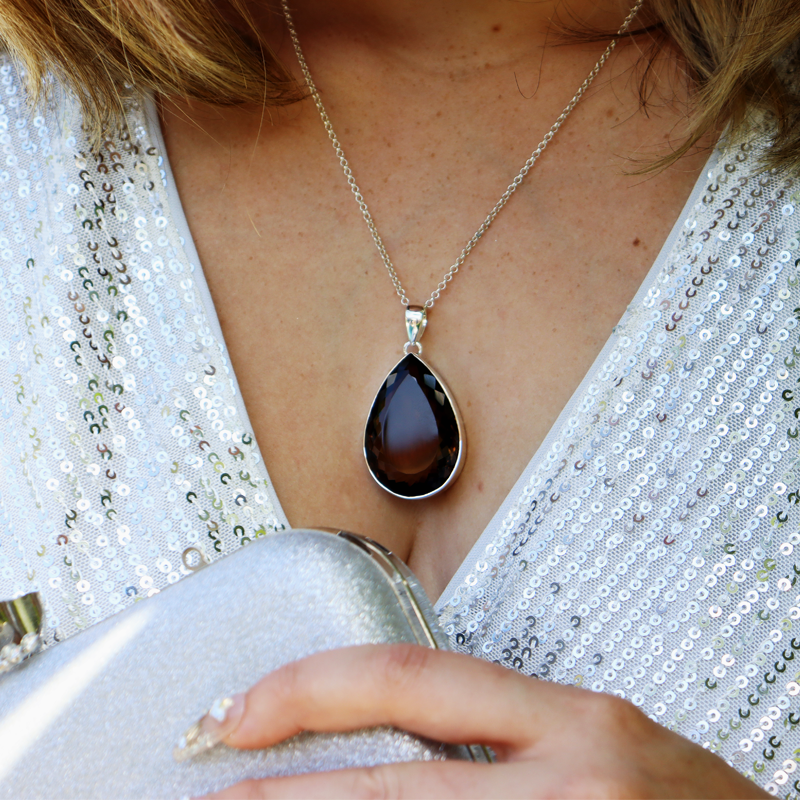 teardrop smoky quartz silver gemstone pendant