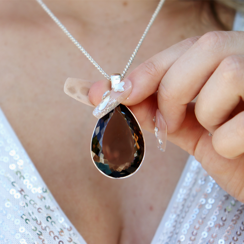 teardrop smoky quartz silver gemstone pendant