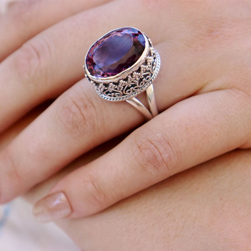 amethyst sterling silver gemstone ring