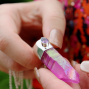 pink aura and amethyst silver pendant