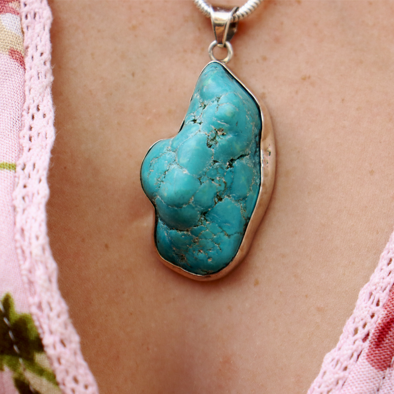 big turquoise sterling silver gemstone pendant