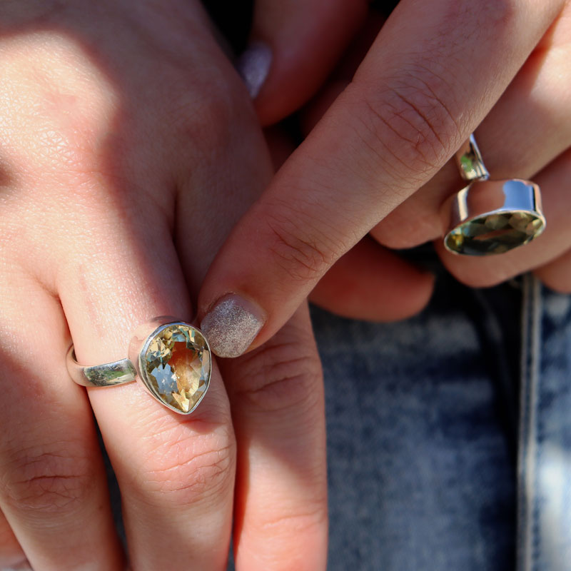 lemon quartz teardrop silver gemstone ring