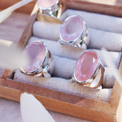 large rose quartz sterling silver gemstone ring