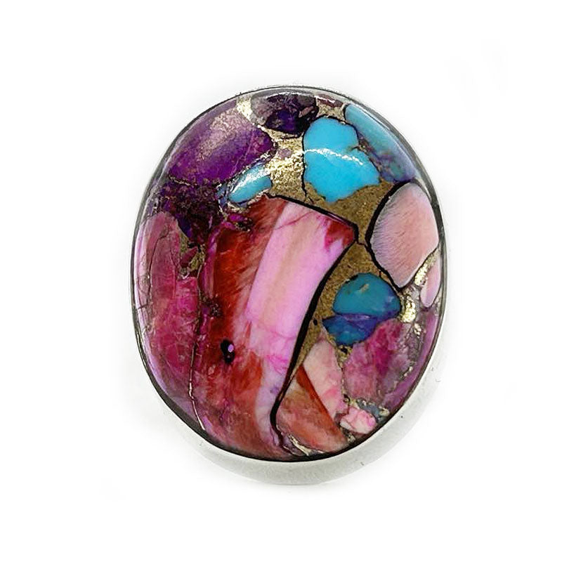 pink dahlia copper turquoise silver gemstone ring