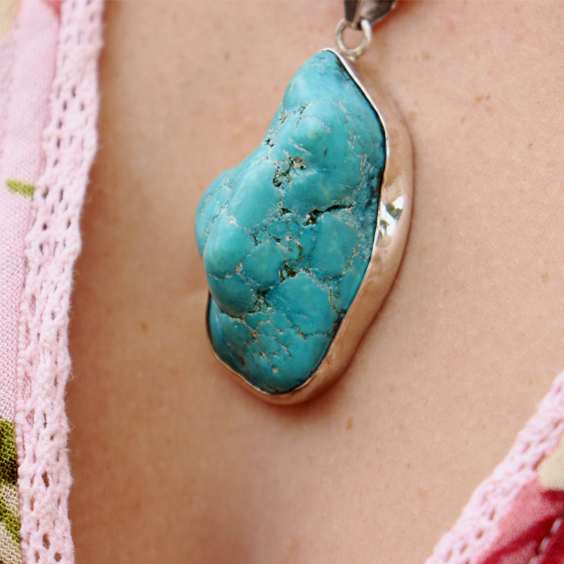 big turquoise sterling silver gemstone pendant