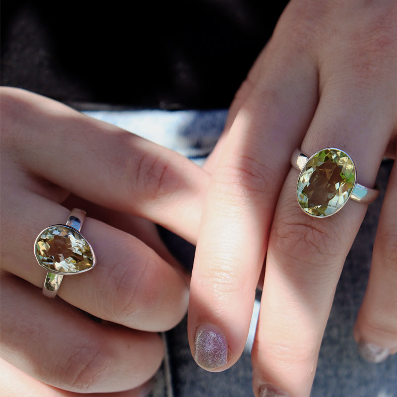 lemon quartz oval silver gemstone ring