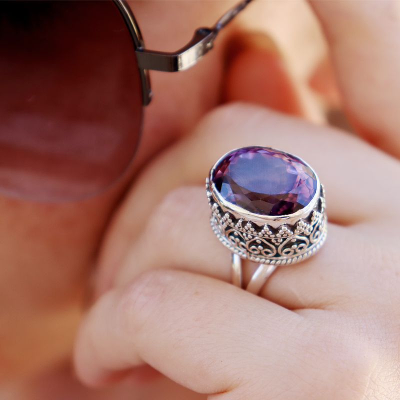 amethyst sterling silver gemstone ring