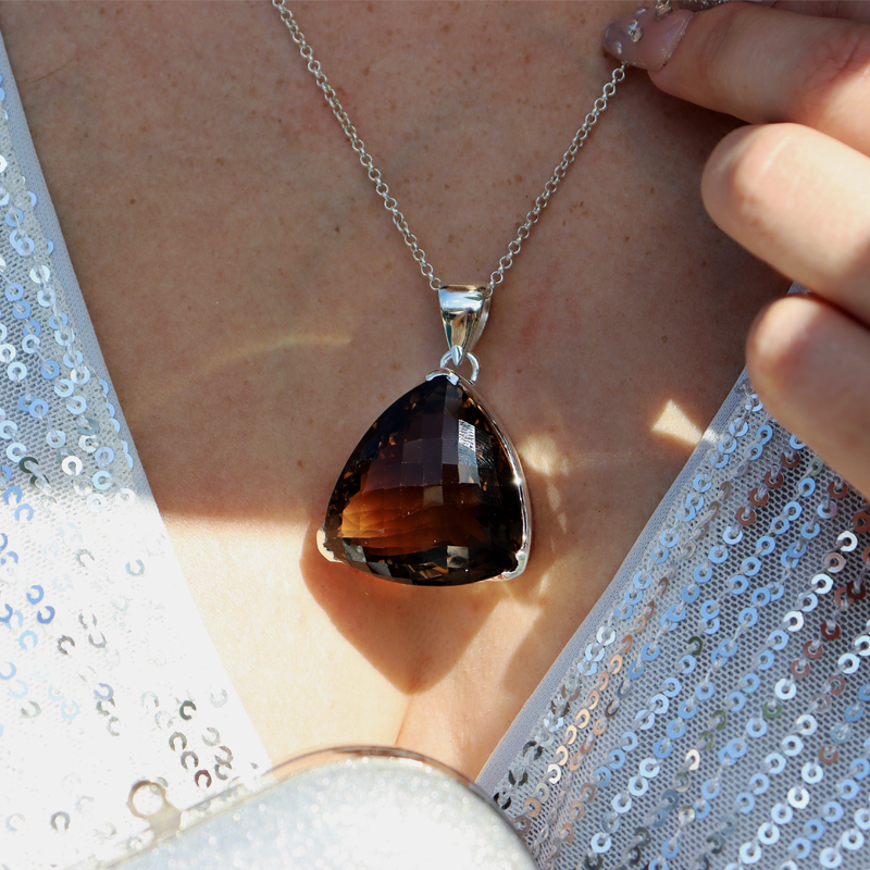 large smoky quartz silver gemstone pendant