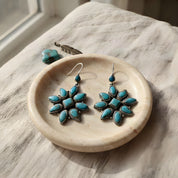 Chunky Boho Turquoise Gemstone Earrings, linen flat lay scene