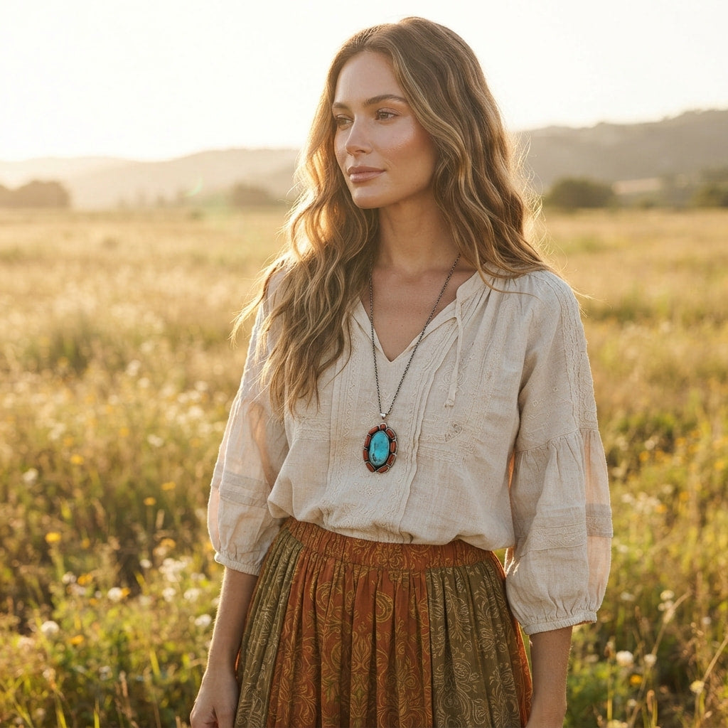 Turquoise Coral Vintage Vibe Pendant