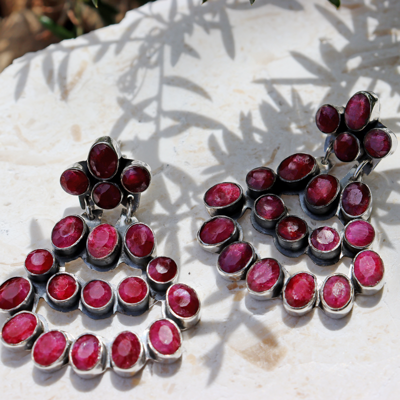 ruby quartz sterling silver drop gemstone earrings