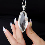 diamond shaped clear quartz sterling silver pendant
