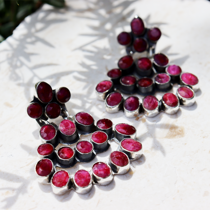 ruby quartz sterling silver drop gemstone earrings