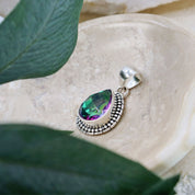 mystic topaz teardrop silver gemstone pendant
