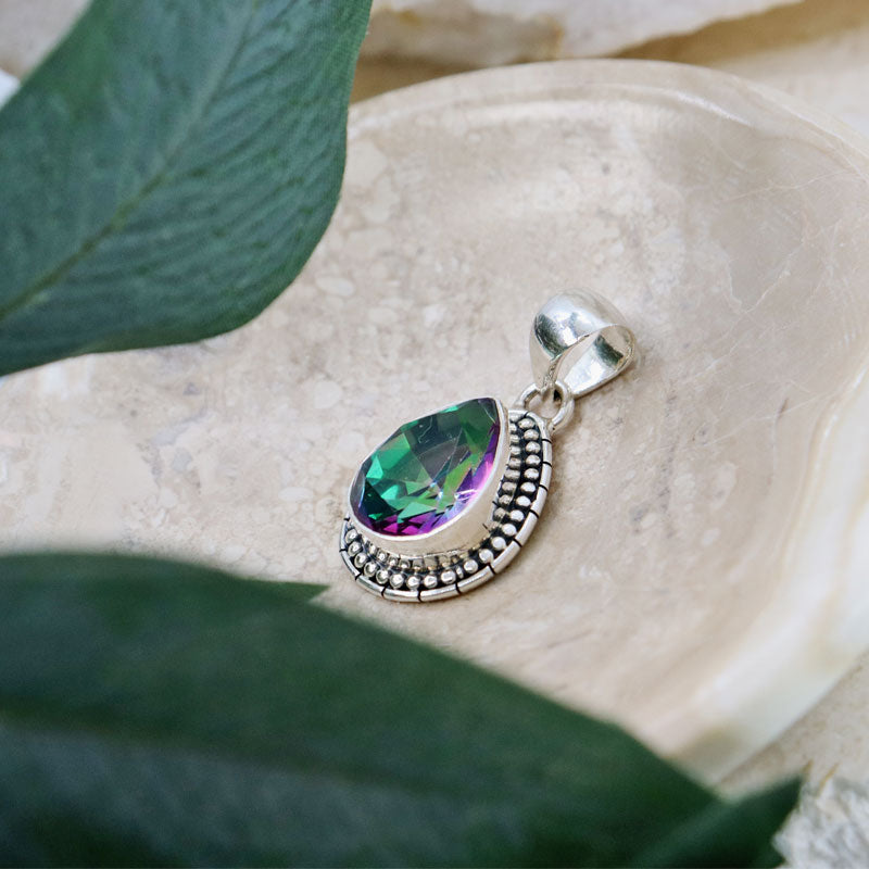 mystic topaz teardrop silver gemstone pendant