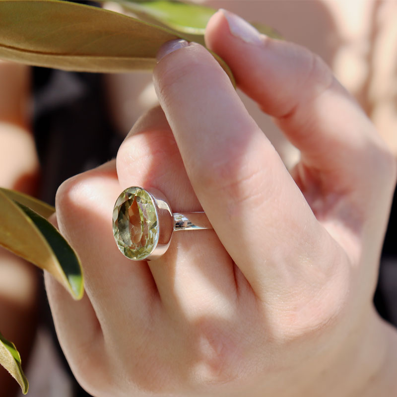 lemon quartz oval silver gemstone ring