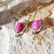 pink moonstone silver gemstone earrings