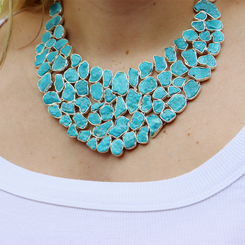 chunky turquoise gemstone sterling silver necklace