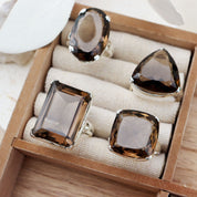 teardrop smoky quartz silver gemstone ring