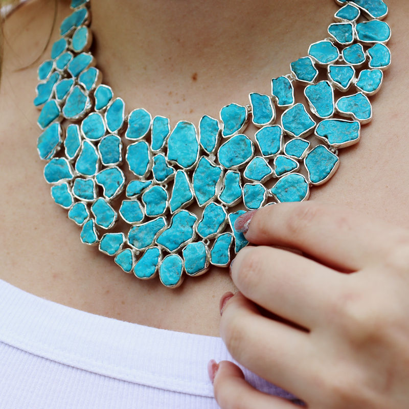 chunky turquoise gemstone sterling silver necklace