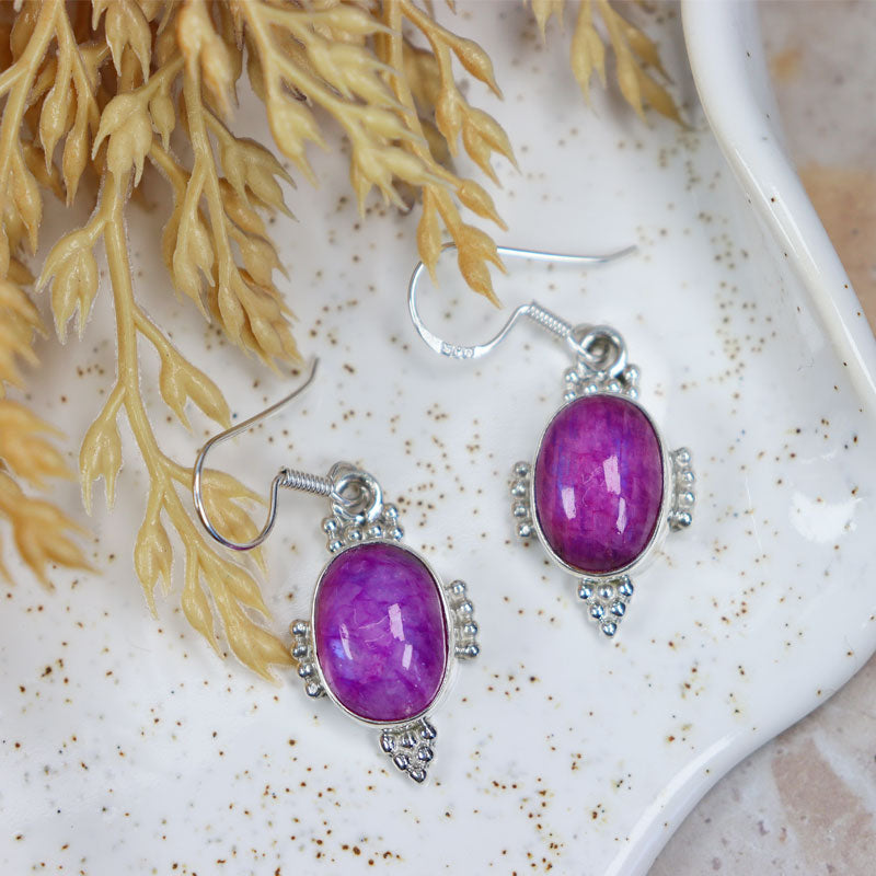pink moonstone silver gemstone earrings