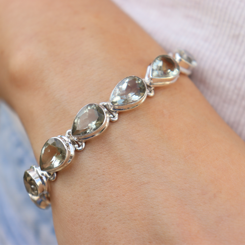 teardrop green amethyst sterling silver bracelet