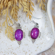 pink moonstone silver gemstone earrings