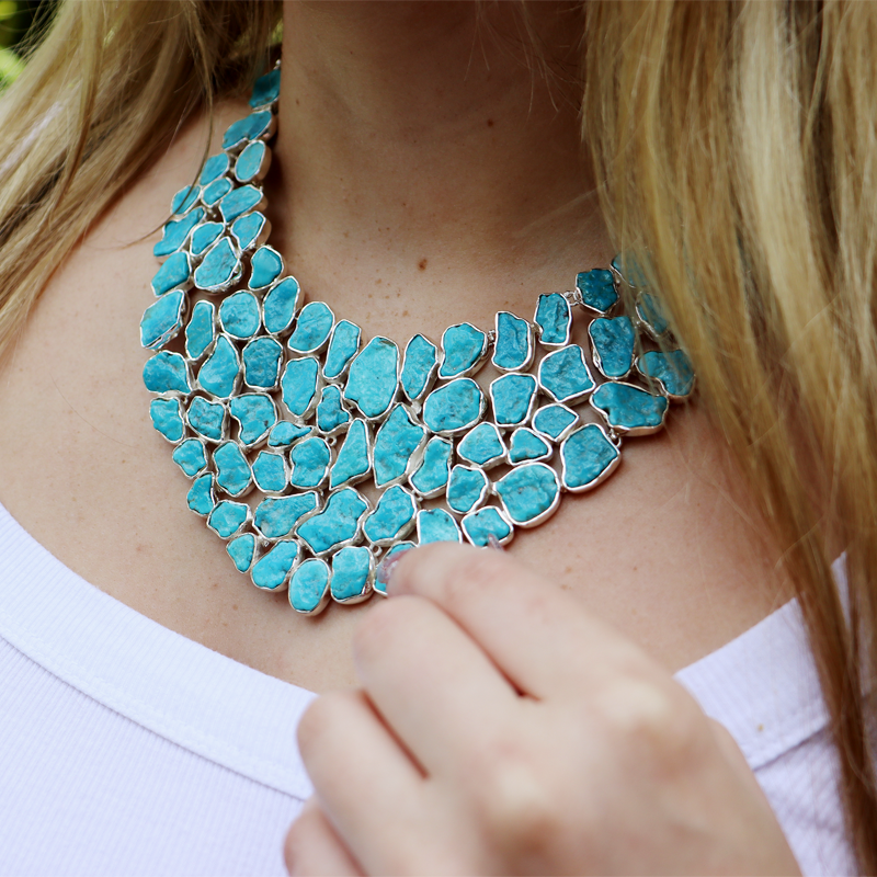 chunky turquoise gemstone sterling silver necklace