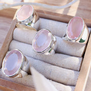 large rose quartz sterling silver gemstone ring