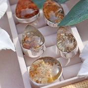 large teardrop garden quartz silver gemstone ring