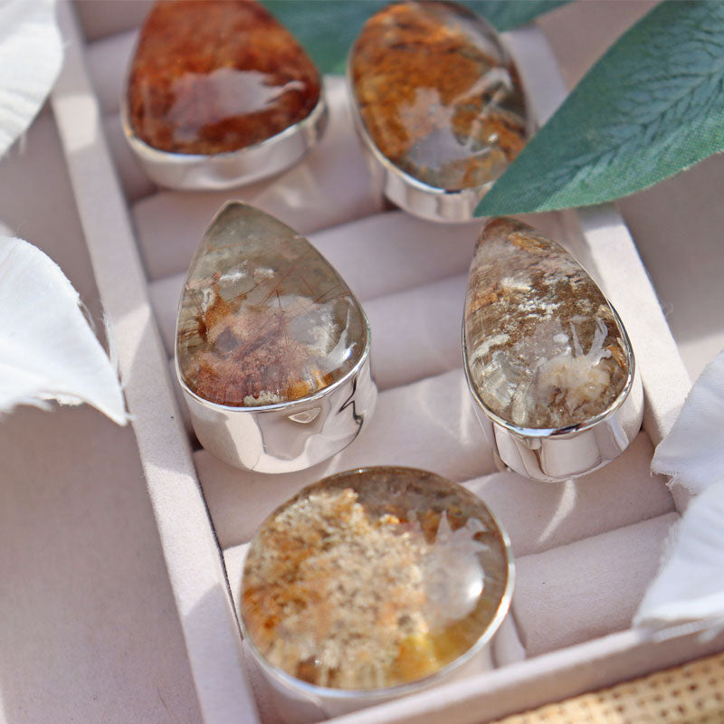 large teardrop garden quartz silver gemstone ring