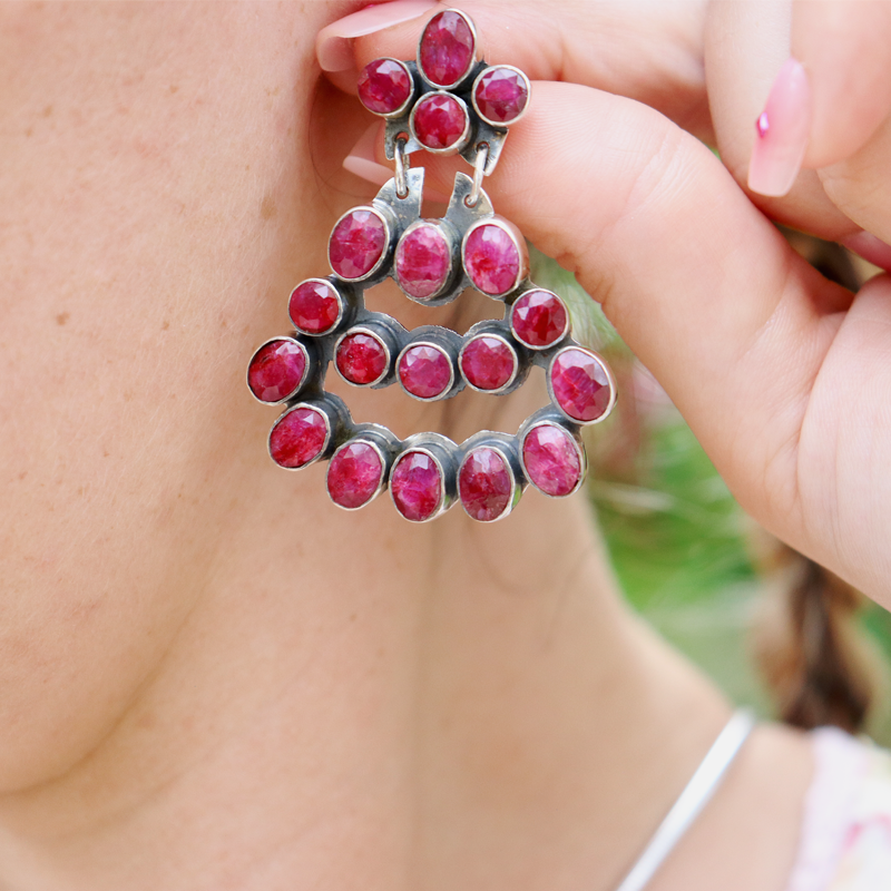 ruby quartz sterling silver drop gemstone earrings