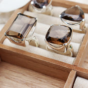 chunky smoky quartz silver gemstone ring